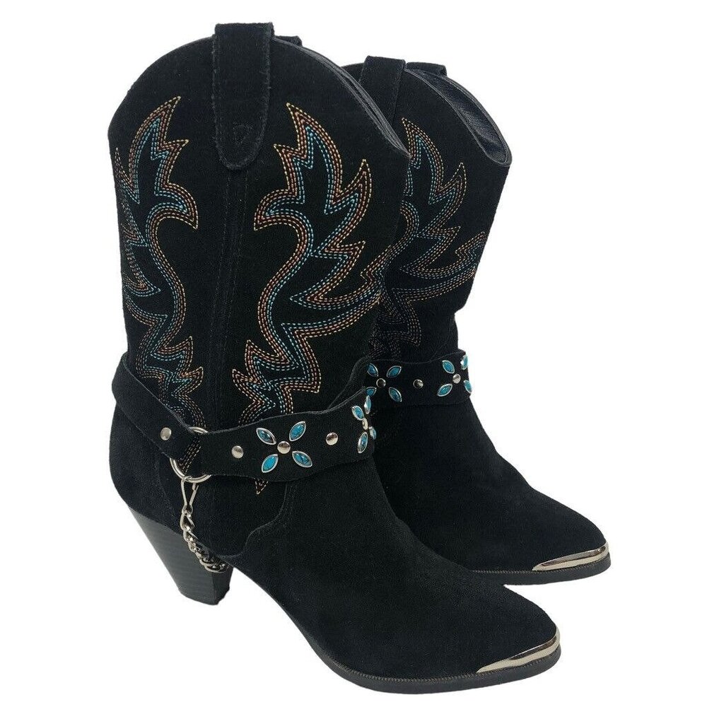 Dingo Black Boots with Blue Embroidery